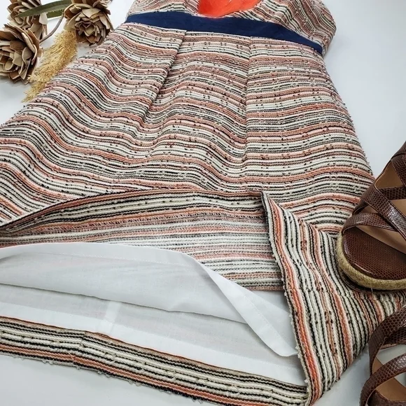 MILLY  Tan Blue Orange Picked Cotten Linen Dress 2 - Picture 5 of 15